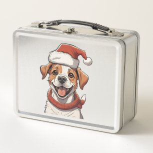 Cute Puppy Dog wearing Christmas Hat Classic T-Shi Metal Lunch Box