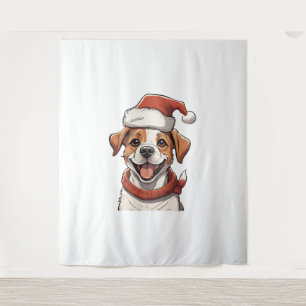 Cute Puppy Dog wearing Christmas Hat Classic T-Shi Tapestry