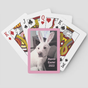 Cute Puppy Dog Wearing Easter Bunny Ears Pink Playing Cards