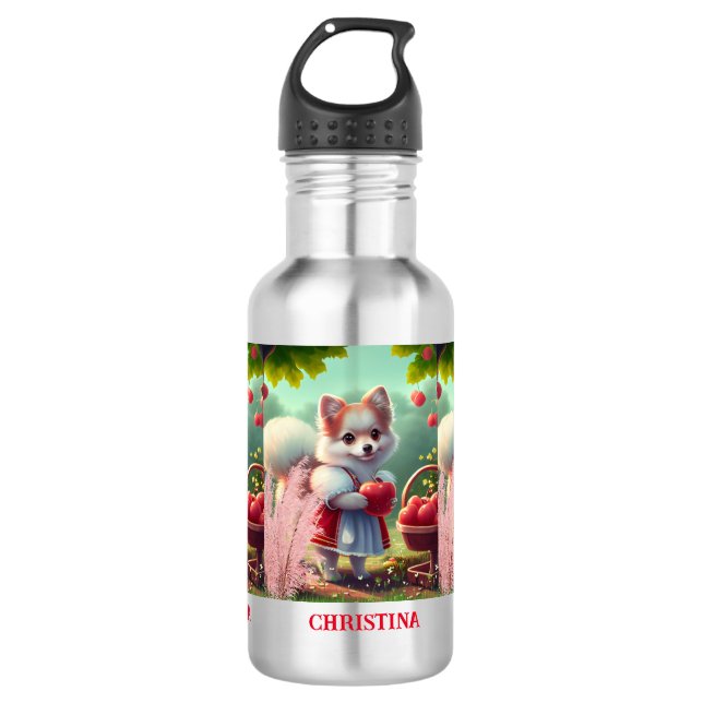 Cute Puppy Dog with Apples Personalised Name 532 Ml Water Bottle (Front)