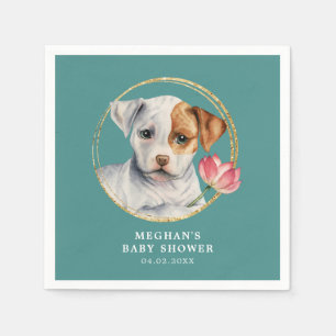 Cute Puppy Dog with Flower Baby Shower Napkin