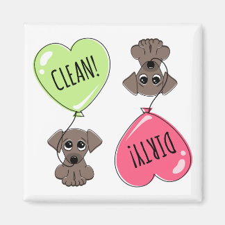 Cute puppy dog with heart balloon clean dirty magnet