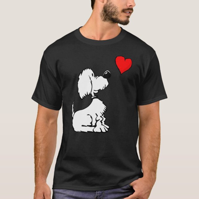 Cute Puppy Dog with Heart Cartoon for Dog Lovers T-Shirt (Front)