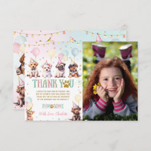 Cute Puppy Dogs Balloons Birthday Party Photograph Thank You Card