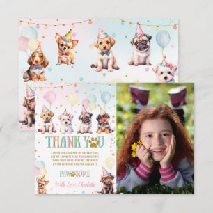 Cute Puppy Dogs Balloons Birthday Party Photograph Thank You Card