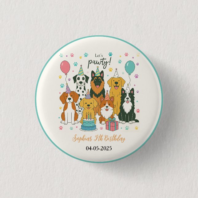 Cute Puppy Dogs Boy 5th Birthday Party 3 Cm Round Badge (Front)
