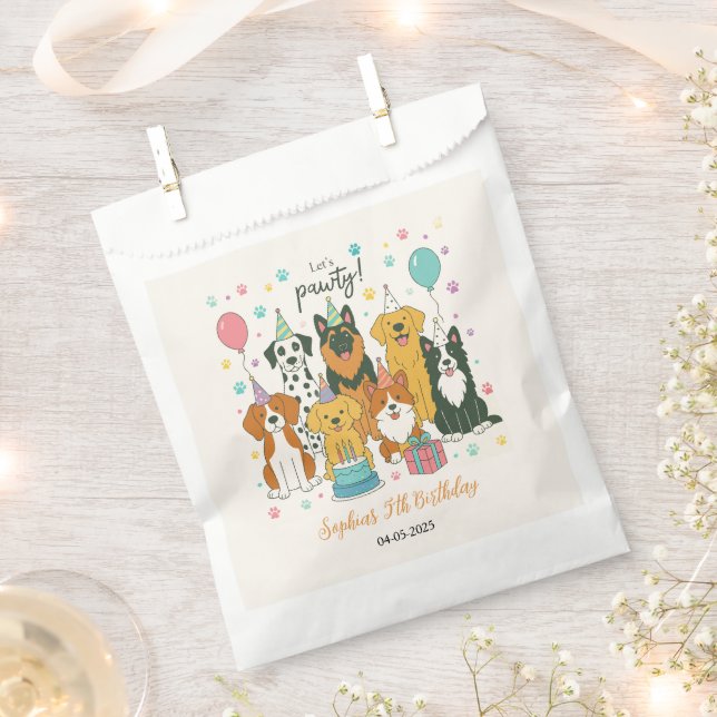 Cute Puppy Dogs Boy 5th Birthday Party Favour Bags (Clipped)