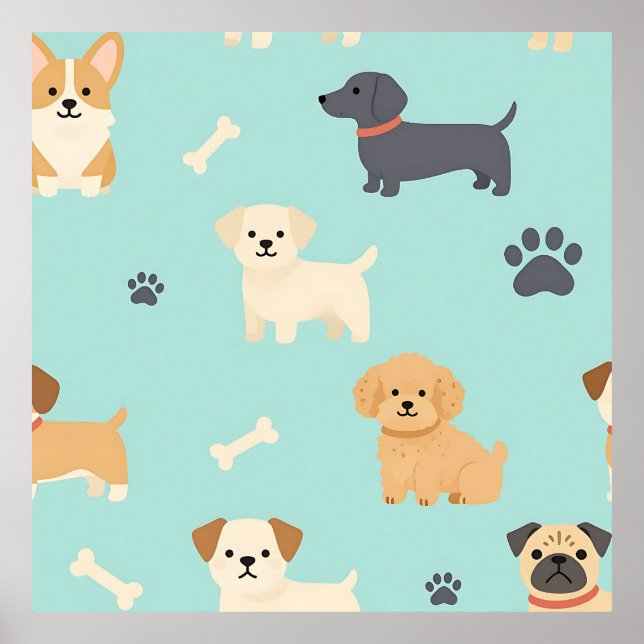 Cute Puppy Dogs Pattern Poster (Front)
