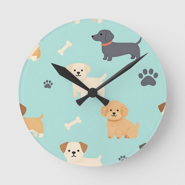 Cute Puppy Dogs Pattern Round Clock (Front)
