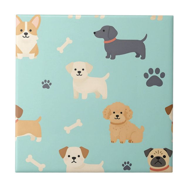 Cute Puppy Dogs Pattern Tile (Front)