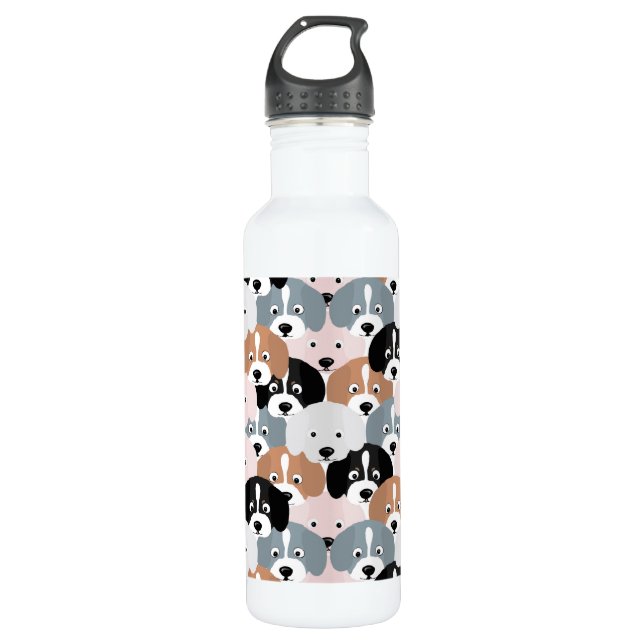 Cute Puppy Dogs Pink Black Illustration 710 Ml Water Bottle (Front)