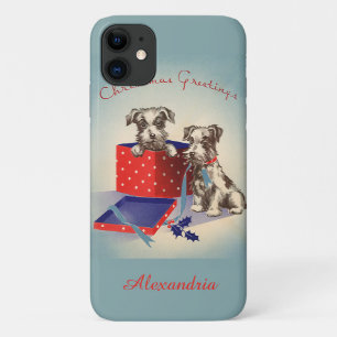 Cute Puppy Dogs, Vintage Christmas Greetings iPhone 11 Case