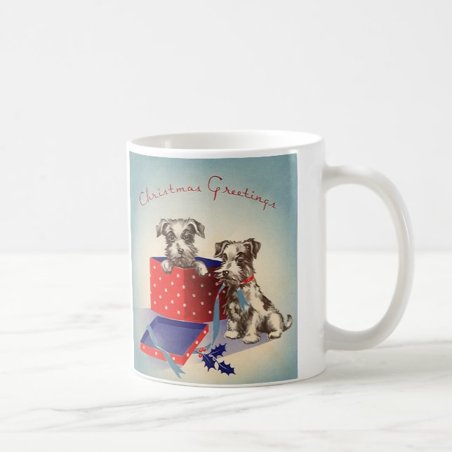 Cute Puppy Dogs, Vintage Christmas Greetings Coffee Mug (Right)