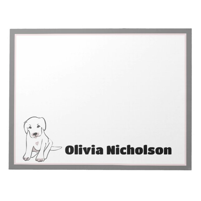 Cute Puppy Doodle Art Personalised Stationery  Notepad (Front)