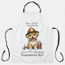 Cute puppy dressed as a firefighter with tools