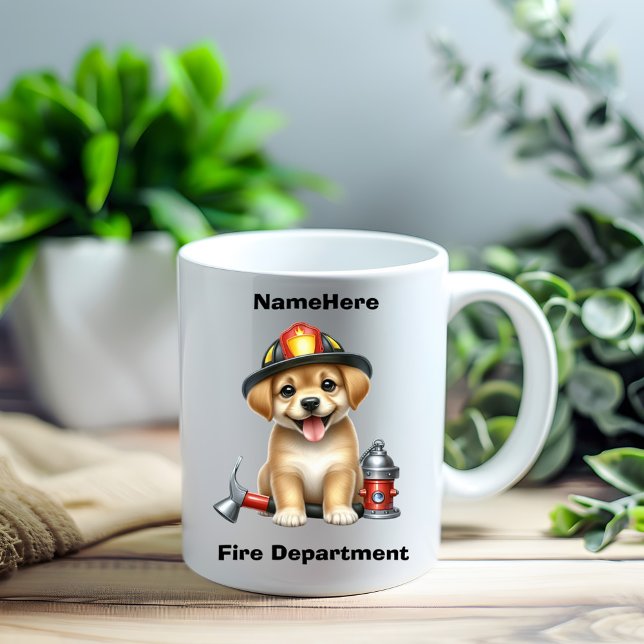 Cute puppy dressed as a firefighter with tools coffee mug (Creator Uploaded)
