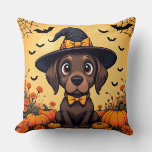 Cute Puppy Dressed as a Witch for Halloween Cushion