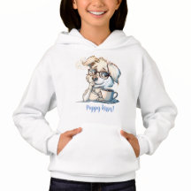 Cute puppy drinking coffee