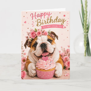 CUTE PUPPY ENGLISH BULLDOG BIRTHDAY CARD