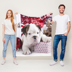 Cute Puppy English Bulldog Funny Christmas Fleece Blanket