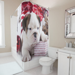 Cute Puppy English Bulldog   Funny Christmas Shower Curtain