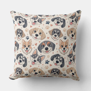 Cute Puppy Face Pattern Kids Design for Dog Lovers Cushion