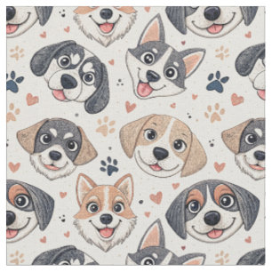 Cute Puppy Face Pattern Kids Design for Dog Lovers Fabric