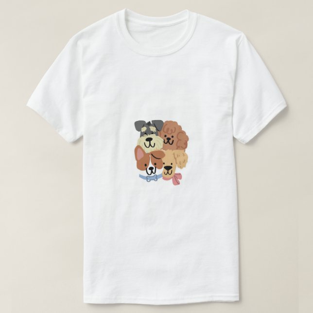 Cute Puppy Faces Pattern Art T-Shirt (Design Front)