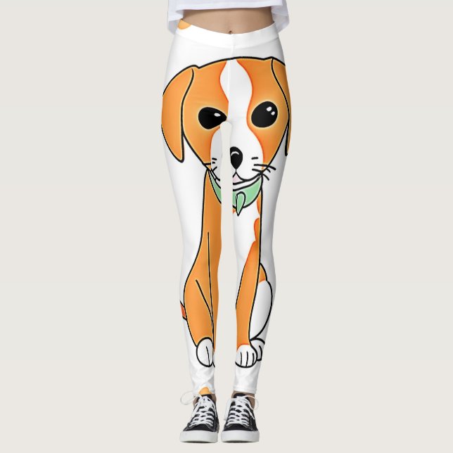 Cute Puppy Fall Artwork Leggings (Front)