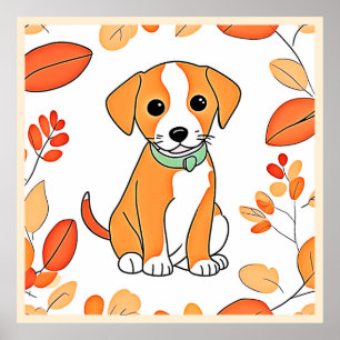 Cute Puppy Fall Artwork Poster