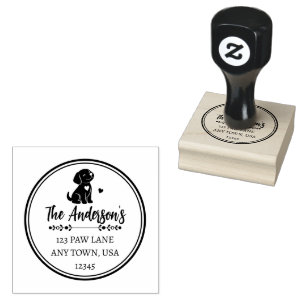 Cute Puppy Family Name Round Return Address Rubber Stamp