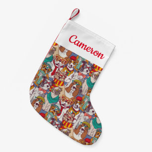 Cute Puppy Fashion Pattern Add Your Name Small Christmas Stocking