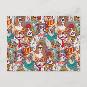 Cute Puppy Fashion Pattern Postcard