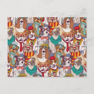 Cute Puppy Fashion Pattern Postcard
