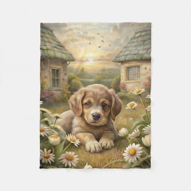Cute Puppy Fleece Blanket (Front)