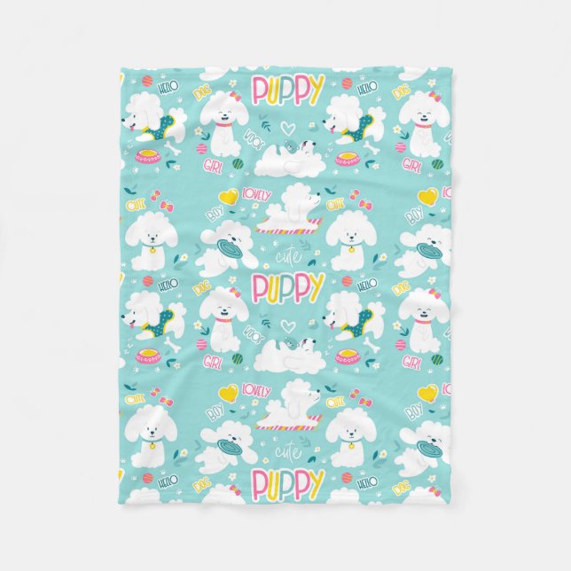 Cute Puppy Fleece Blanket (Front)
