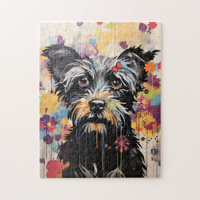 Cute Puppy Funny Dog Mixed Media Animal Pet Jigsaw Puzzle (Vertical)