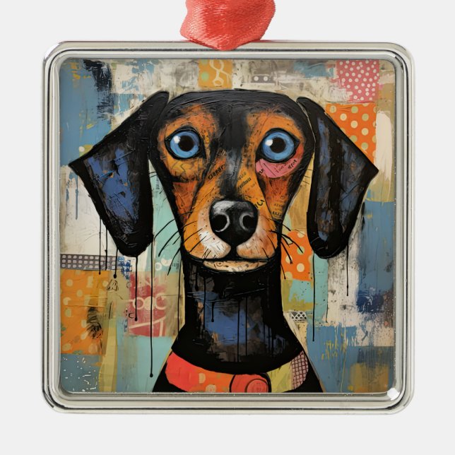 Cute Puppy Funny Dog Mixed Media Animal Pet Metal Tree Decoration (Front)