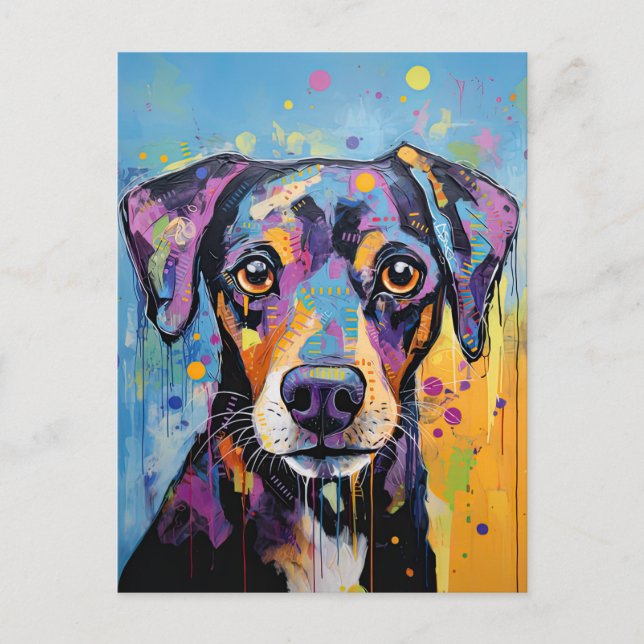 Cute Puppy Funny Dog Mixed Media Animal Pet Postcard (Front)