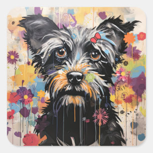 Cute Puppy Funny Dog Mixed Media Animal Pet Square Sticker