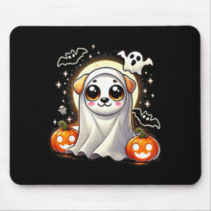 Cute Puppy Ghost Dog With Pumpkins And Bats For Mouse Mat
