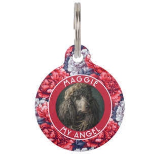 Cute Puppy Gift Peonies Pattern Pet Tag