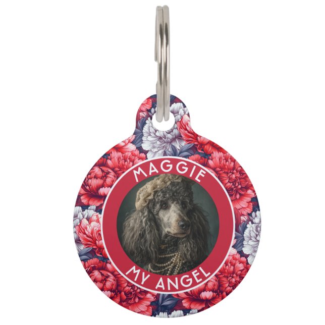Cute Puppy Gift Peonies Pattern Pet Tag (Front)