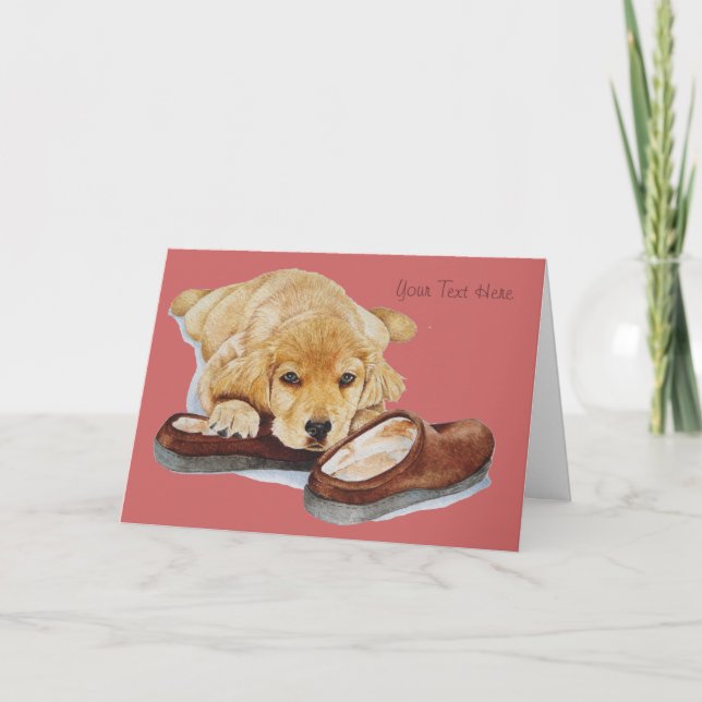 cute puppy golden retrieve dog thinking of you card (Front)