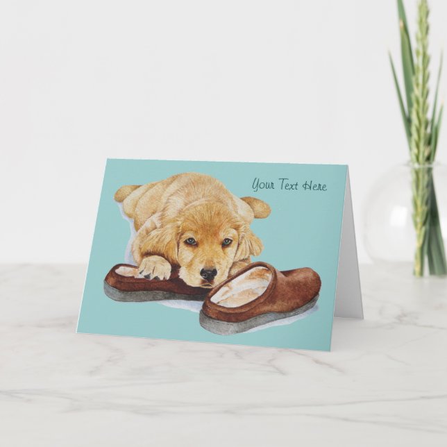 cute puppy golden retriever dog  thinking of you card (Front)