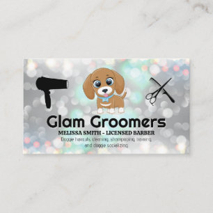 Cute Puppy   Grooming Tools   Glam Bokeh Business Card