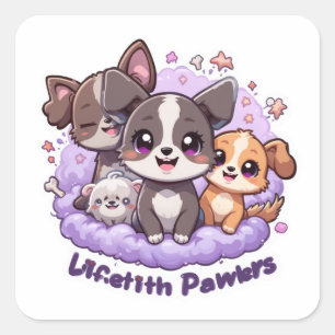 Cute Puppy GroupLife with Pawers Dog Decal Square Sticker