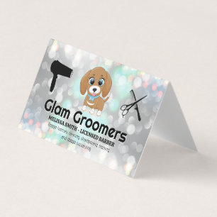 Cute Puppy Hair Grooming Tools Bokeh Business Card