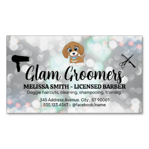 Cute Puppy   Hair Grooming Tools   Bokeh Magnetic Business Card