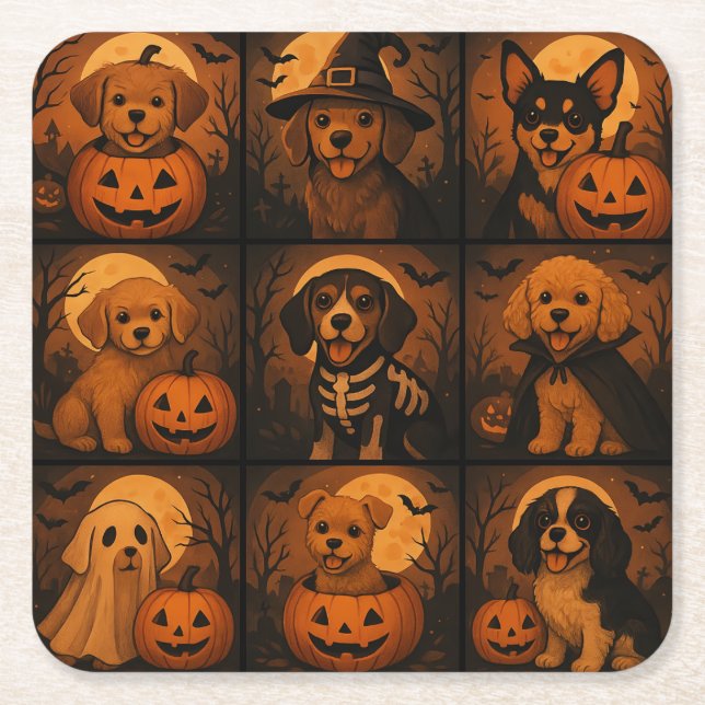 Cute Puppy Halloween Paper Coaster (Front)